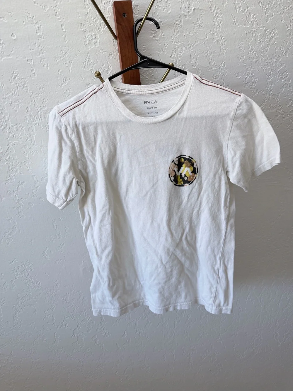 RVCA White Short Sleeve Tee with Floral VA Back Logo